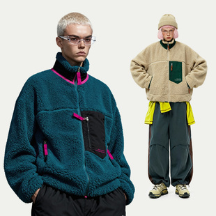 PRIDEUNION骄傲集结撞色刺绣LOGO仿羊羔毛抓绒夹克外套