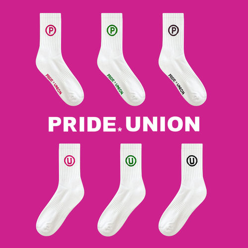 PRIDEUNION中性撞色LOGO运动袜