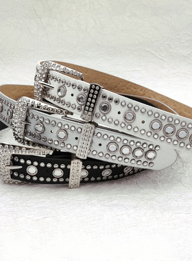 y2k皮带女千禧辣妹短裤配饰黑色设计感小众水钻闪钻铆钉美式腰带