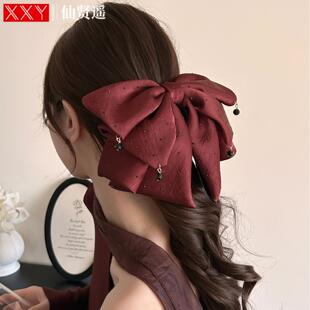 仙贤遥闪钻满天星大蝴蝶结抓夹气质后脑勺低马尾夹吊坠盘发夹头饰