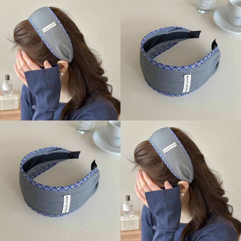 仙賢遙格雷系藍灰格紋發箍女寬邊
