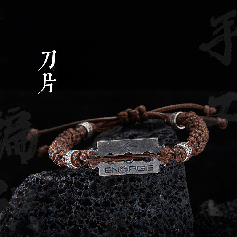 新款刀片造型皮绳手链男士个性霸