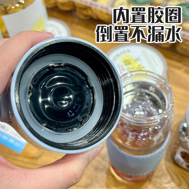 韩版清新耐热玻璃杯女士带提绳便携茶隔泡花茶杯子男商务简约水杯