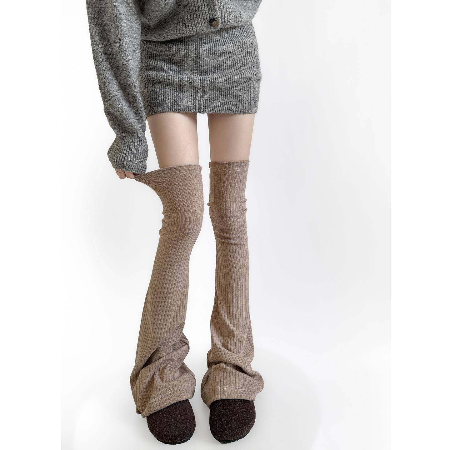 秋冬新品宽条喇叭高筒袜套垂感过膝微喇腿套灰色个性显瘦袜子春秋,女士内衣/男士内衣/家居服,短袜,淘宝优惠券,粉丝福利购,淘宝优惠卷