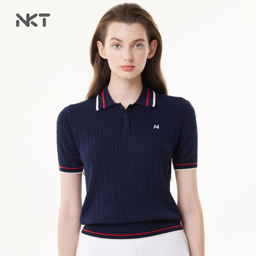 NKT天丝羊毛短袖Polo衫美式复古条纹网球polo夏日凉感透气针织衫