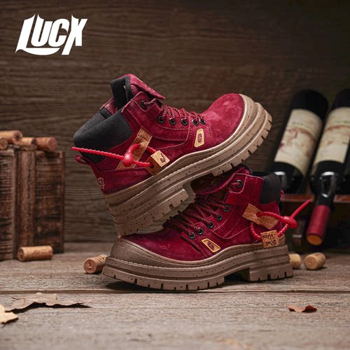 Lucx靴子2025冬季新品爆款踢不烂包头大红靴户外巨好看马丁靴女士