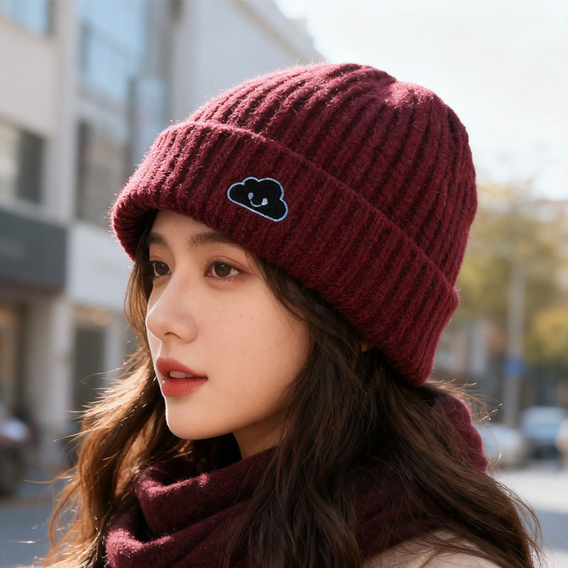 刺绣针织帽女秋冬韩版百搭保暖帽