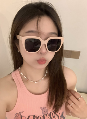 困困鱼头*韩版ins少女粉色百搭方形大框墨镜防紫外防晒护眼太阳镜