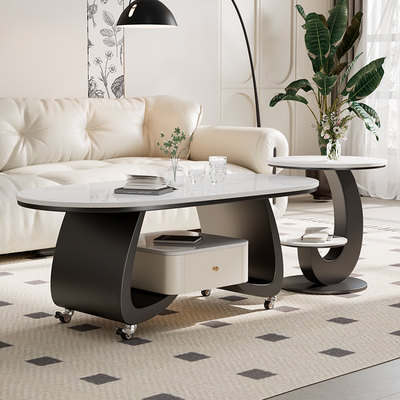 轻奢极简小户型可移动岩板茶几