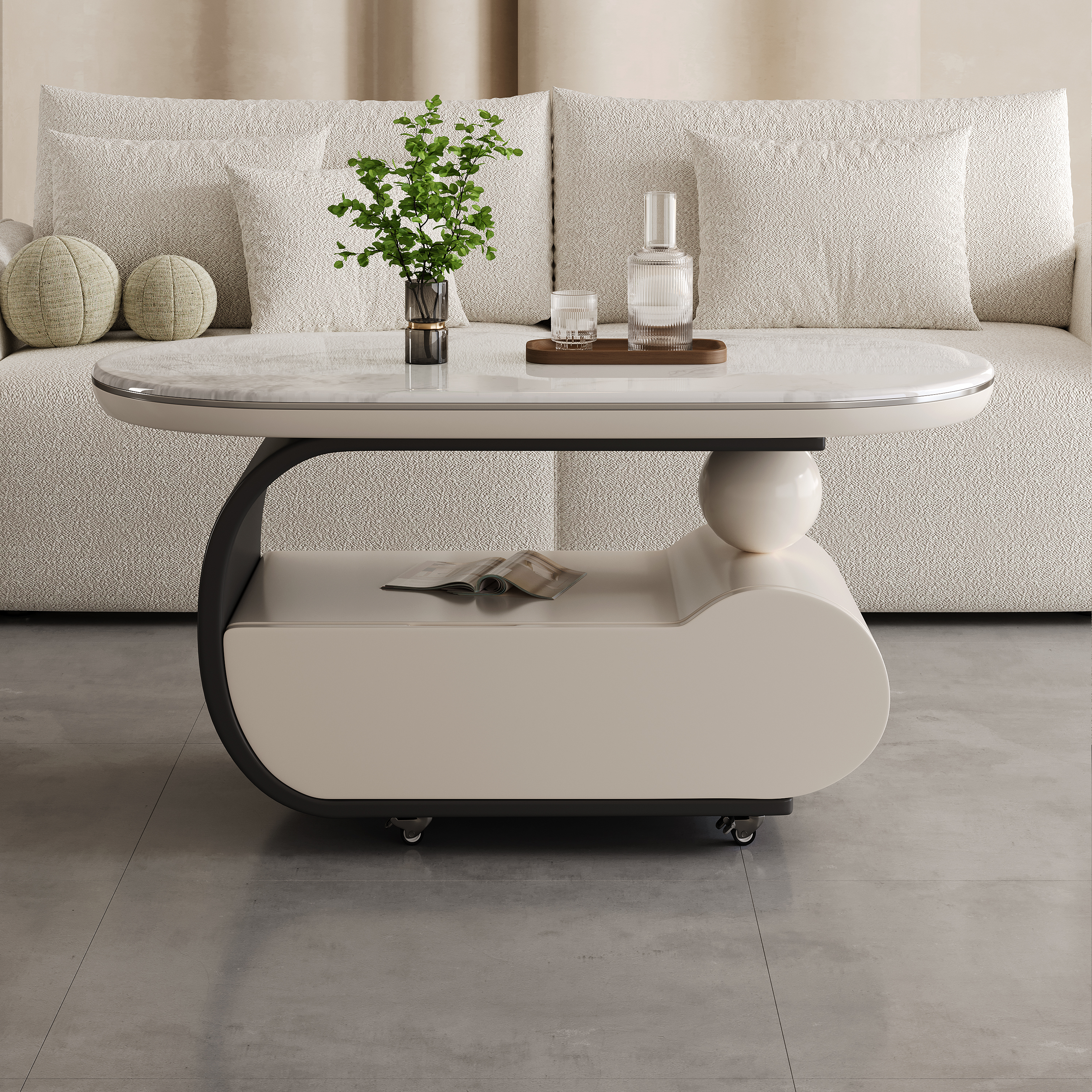 现代简约微晶石可移动客厅茶几