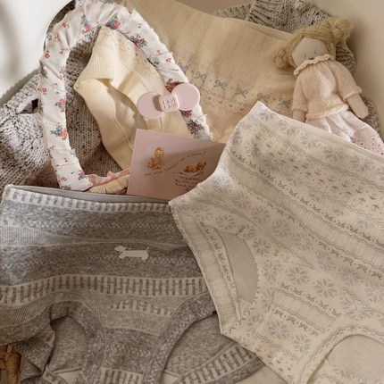 费尔岛风少女内裤纯棉7a抗菌加长裆2026复古秋冬舒适保暖四角短裤