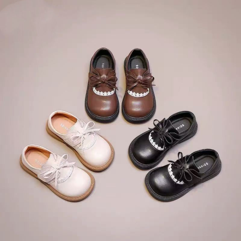 女童鞋子儿童公主鞋2025新款春秋季小女孩蝴蝶结软底真皮百搭皮鞋