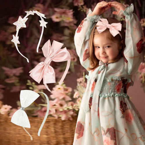 20910闪粉星星网纱蝴蝶结发箍 韩版儿童发卡头饰 丝绸发箍三件套