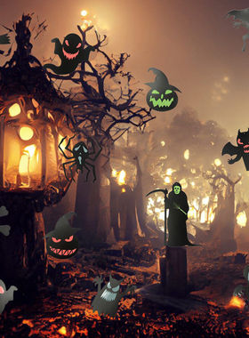 新款跨境爆款万圣节派对惊悚夜光幽灵骷髅头南瓜恶魔挂饰黑色粉色