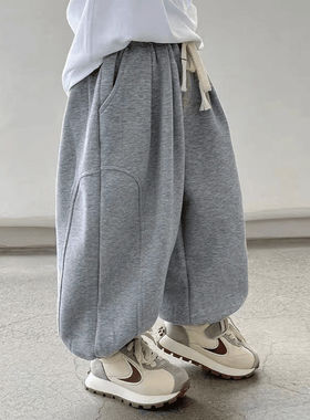 童灯笼裤2025秋季新款阔腿帅气儿童宽松运动哈伦裤休闲裤灰色