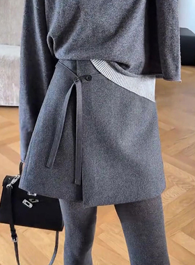 灰色半身裙2026冬季新款大码梨形身材遮胯感a字裙短裙0107k