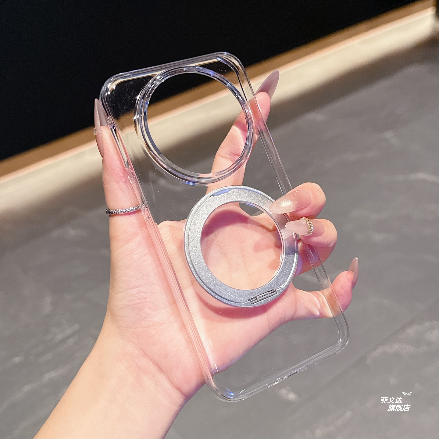 适用华为mate80promax手机壳超薄高清透明硬壳mate80pro磁吸旋转支架80大孔镜框简约高级防摔磁吸新款保护壳