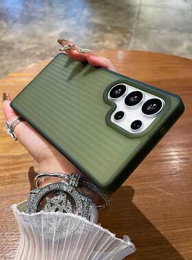 肤感磨砂抗指纹适用三星s25ultra手机壳新款瓦楞行李箱纹s24+保护壳强磁吸s23plus硬外壳硅胶软边s22u防摔男