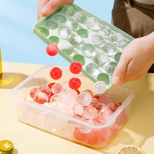 Ice Cube Tray with Lid and Bin,Round Ice Trays for Freezer