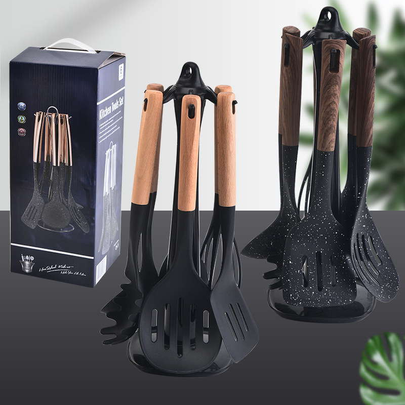 Wood-handled nylon kitchen set of seven-piece tools