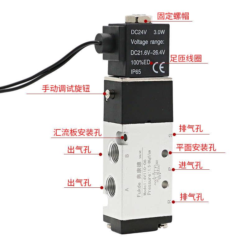 电磁阀气阀4v110-06电子阀24v换向阀亚德客型220v气动电磁控制阀