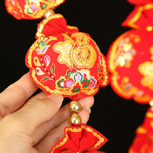 新款新年双鱼福袋串五福包挂饰乔迁喜庆装饰场景布置过年春节挂件