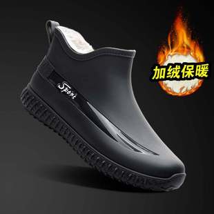 短筒雨鞋冬天加绒男款防水胶鞋2023新款钓鱼雨靴保暖冬季男式水鞋