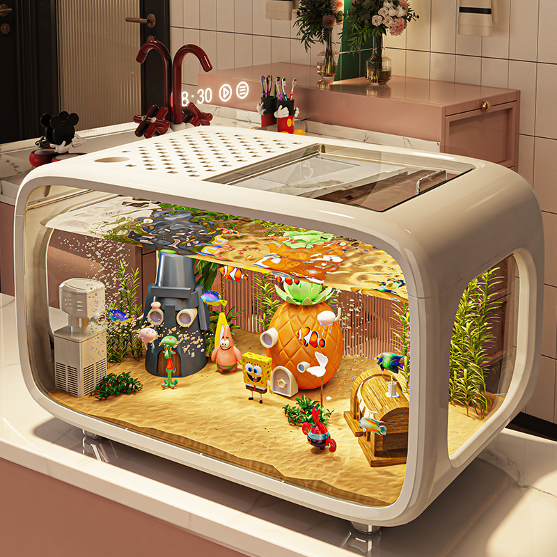 新型鱼缸带盖透明大号客厅2025新款摆件造景装饰生态水族箱金鱼缸