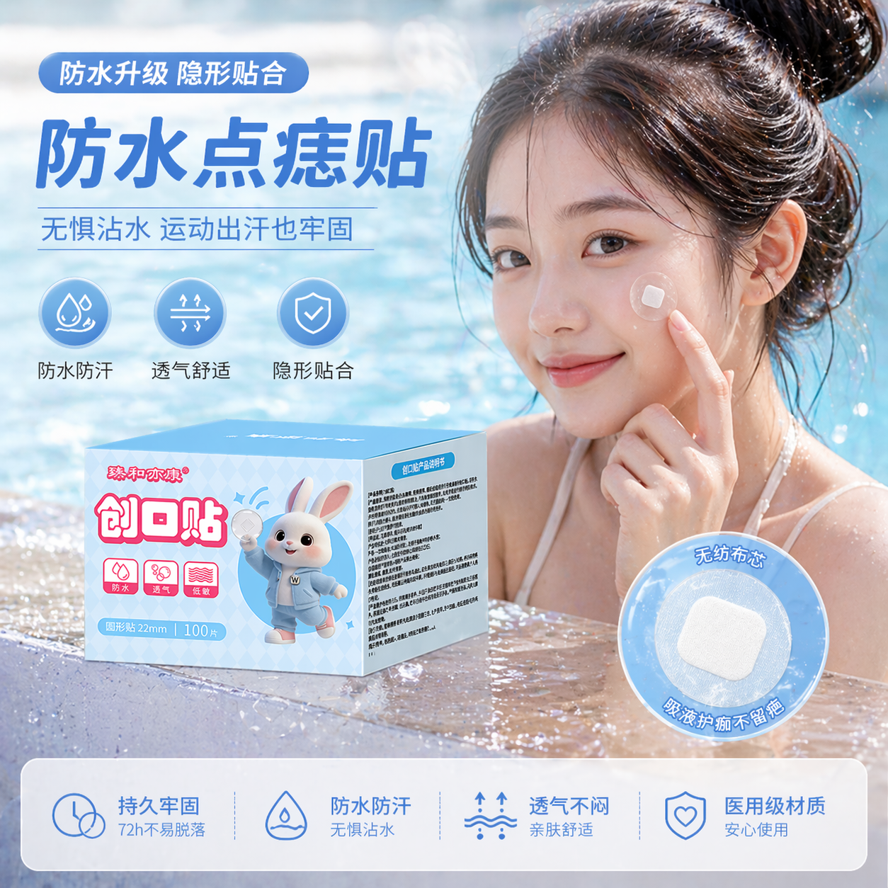 臻和亦康医用透明圆形创口贴点痣儿童打针伤口止血防水透气止血贴