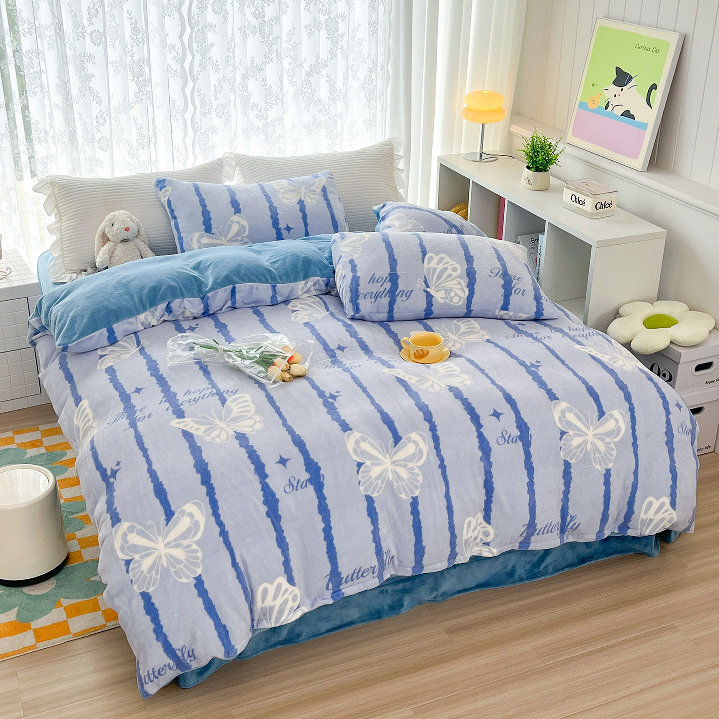 冬季牛奶绒四件套加厚保暖 床单款四件套抗静电 可机洗 不掉毛