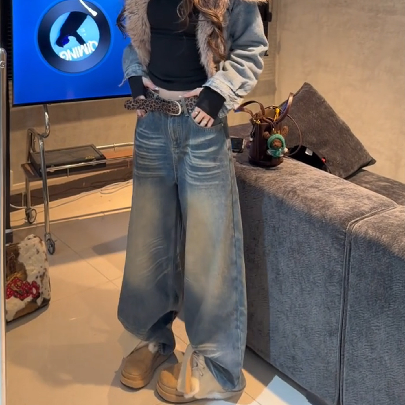 美式复古水洗阔腿牛仔裤女2026新款春季做旧高街巨好看高腰直筒裤,女装/女士精品,大码裤装,淘宝优惠券,粉丝福利购,淘宝优惠卷