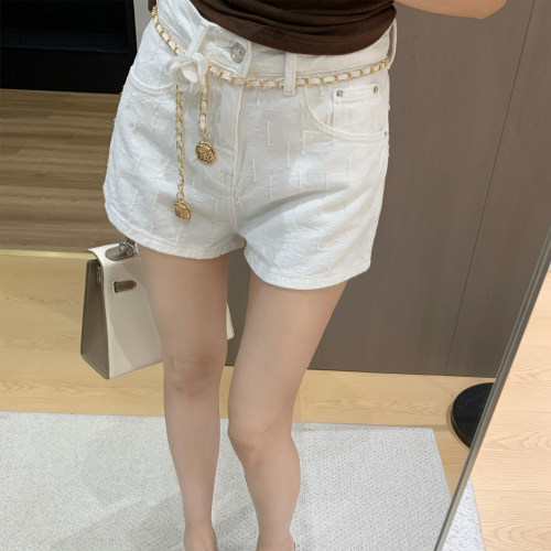 白色小香风提花牛仔短裤女夏