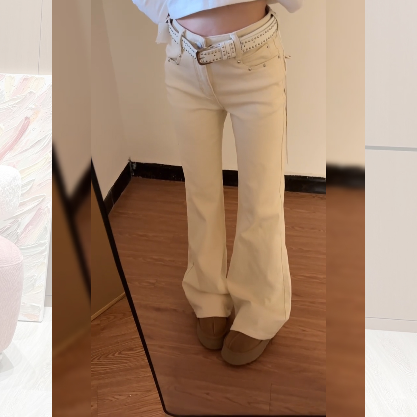 米白色韩版直筒牛仔裤女