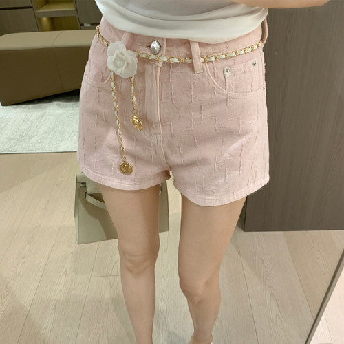 粉色多巴胺提花牛仔短裤女夏