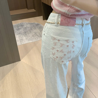 韩系白色提花牛仔裤女
