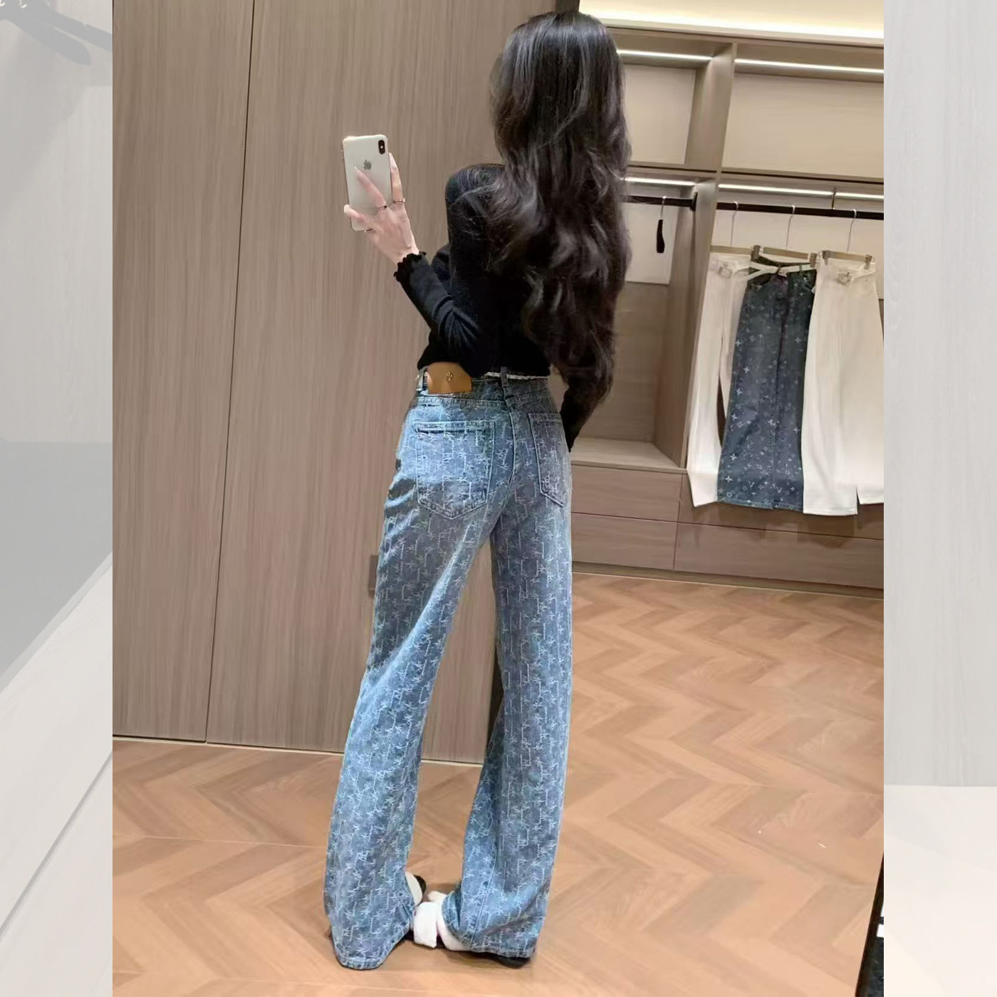 欧洲站高腰直筒牛仔裤女2026新款春季口袋刺绣小众设计显瘦阔腿裤,女装/女士精品,大码裤装,淘宝优惠券,粉丝福利购,淘宝优惠卷