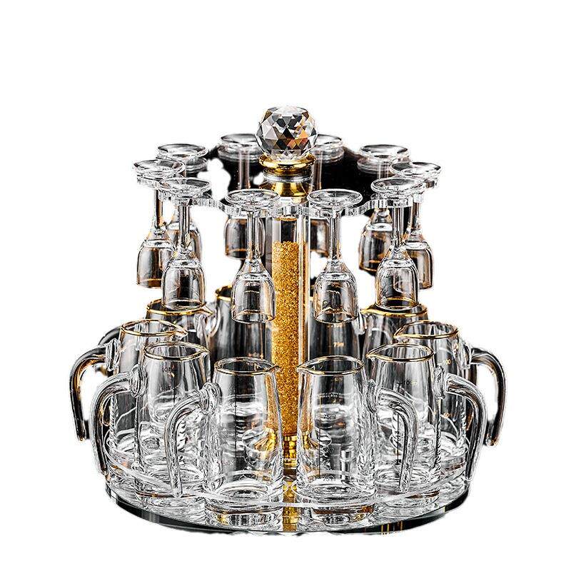 高端轻奢小号烈酒小酒杯一口杯家用金箔白酒杯套装水晶玻璃分酒器