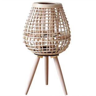 藤编落地风灯带腿烛台民宿样板间庭院装饰灯笼插电北欧新中式日式