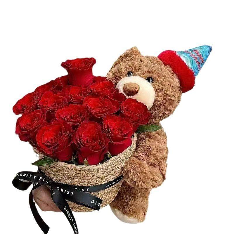 永生花玩偶小熊抱花束生日礼物送女生泰迪熊女友闺蜜花篮手工花,家居饰品,餐桌花艺,淘宝优惠券,粉丝福利购,淘宝优惠卷