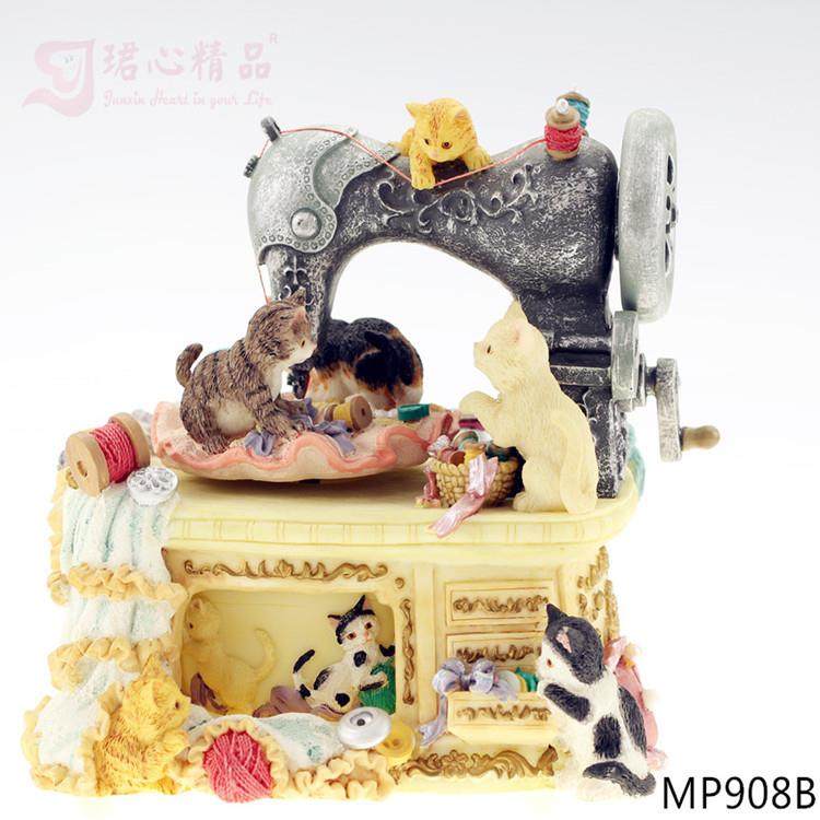 复古缝纫机旋转音乐盒可爱猫咪八音盒树脂工艺品创意圣诞礼物,玩具/童车/益智/积木/模型,八音盒/音乐盒,淘宝优惠券,粉丝福利购,淘宝优惠卷