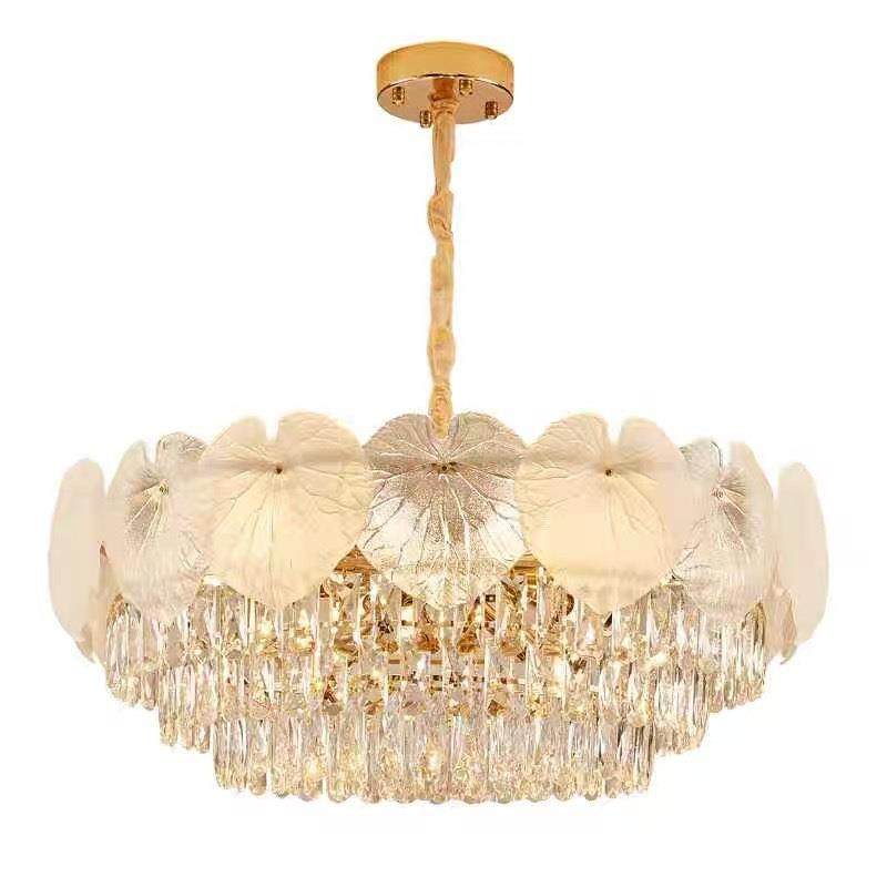 客厅水晶吊灯创意荷叶法式奶油风卧室灯现代简约轻奢餐厅灯,家装灯饰光源,智能吊灯,淘宝优惠券,粉丝福利购,淘宝优惠卷