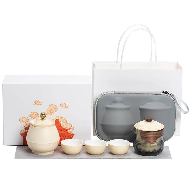 创意故宫羊脂玉瓷旅行茶具茶杯套装一壶三杯茶罐商务礼品礼盒精装,餐饮具,旅行茶具,淘宝优惠券,粉丝福利购,淘宝优惠卷
