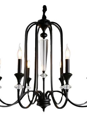 法式黑色复古风蜡烛水晶客厅吊灯美式楼梯中古餐厅卧室楼中楼灯具
