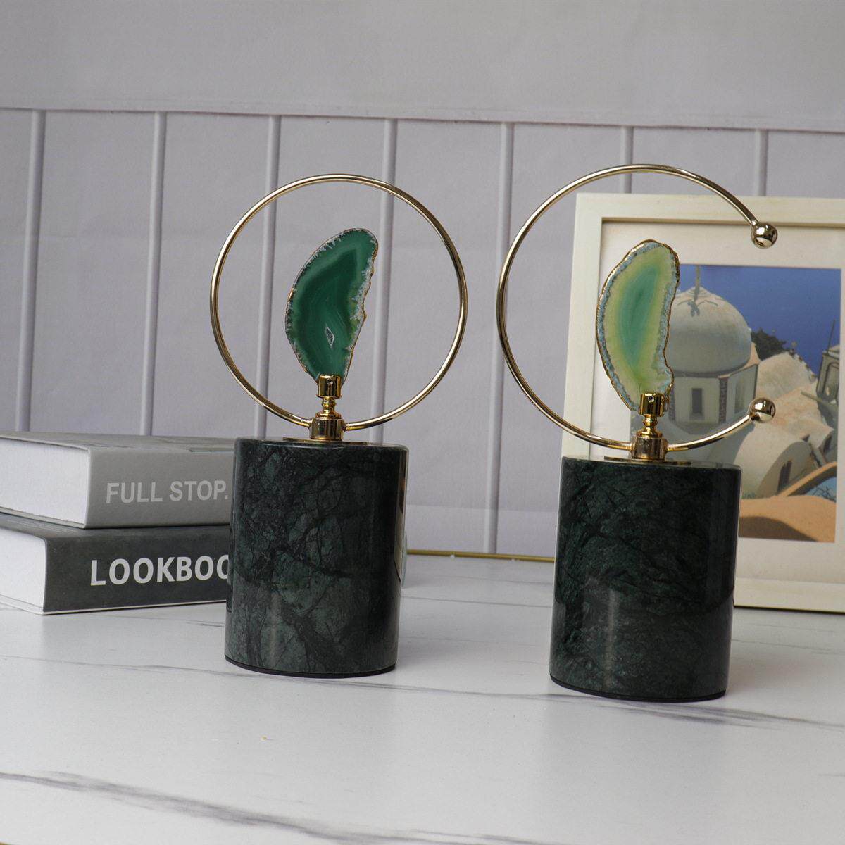 北欧轻奢摆件现简约家居客厅隔断酒柜样板间几何大理石软装饰品