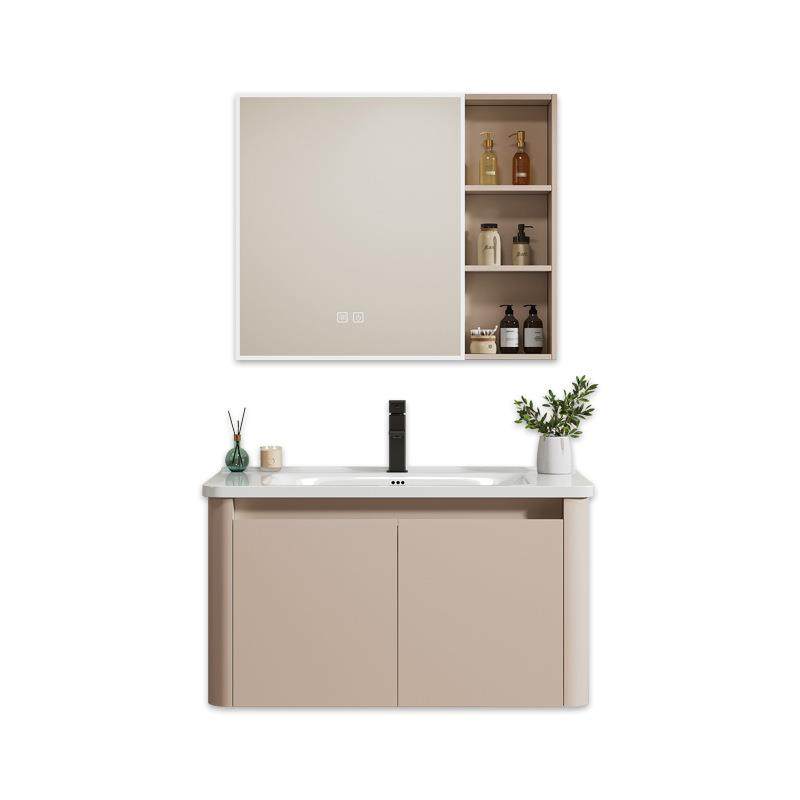 奶油风蜂窝铝圆弧圆角浴室柜组合陶瓷一体盆家用卫生间洗手洗脸盆