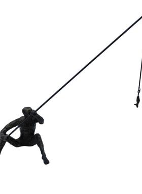 现代钓鱼客厅茶几摆件铸铁玄关卧室创意软装饰工艺品样板房现代