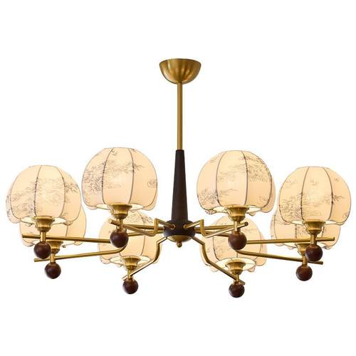 法式中古客厅吊灯花纹布艺卧室灯美式复古餐厅灯南洋风胡桃木灯