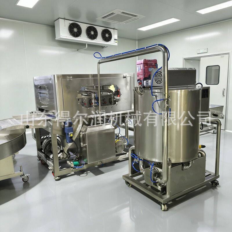 脆枣核桃巧克力涂层机 推拉式浆槽 加热保温 清洗方便 冷却隧道