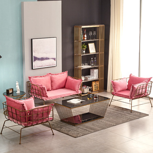 店极简卧室双人沙发桌椅组合 沙发客厅小户型现代简约布艺网红服装
