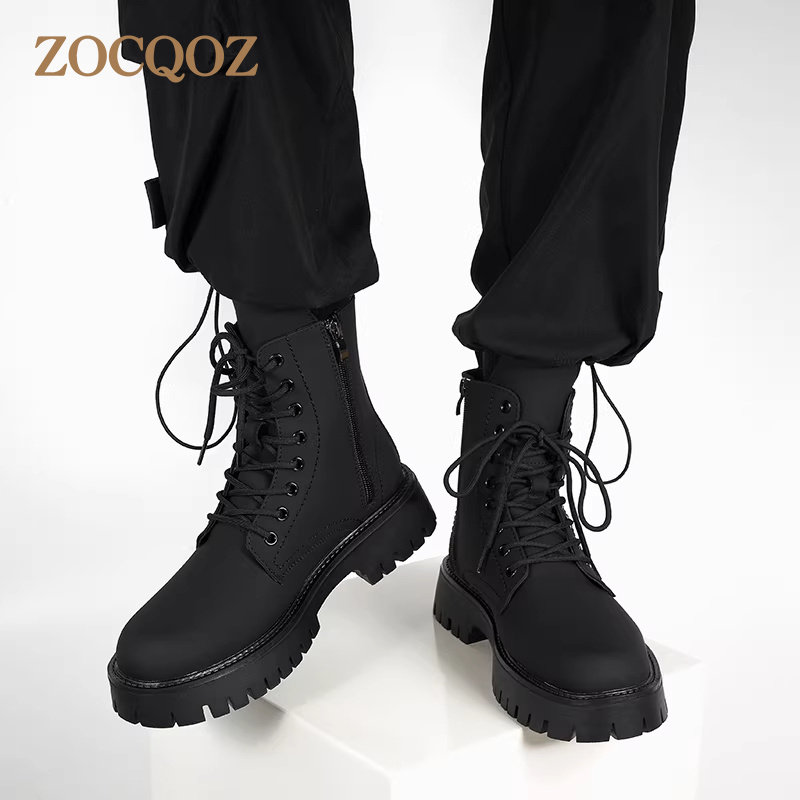 ZOCQOZ黑色马丁靴男机车工装皮靴